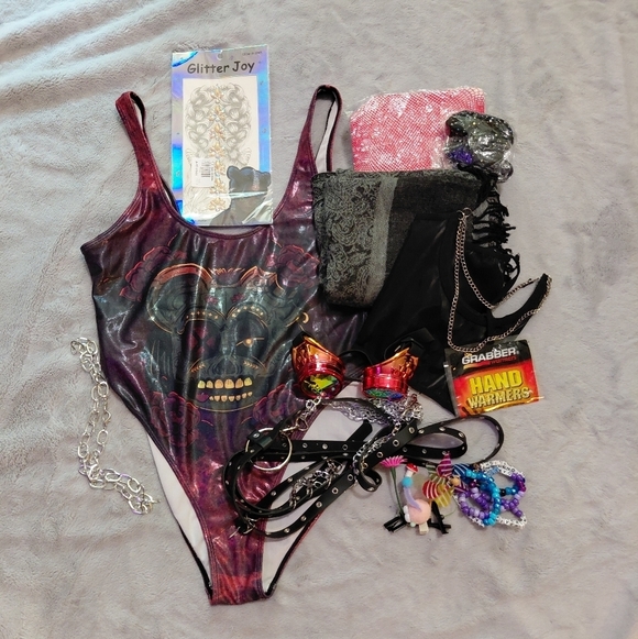 Scummy Bears Tops - Scummy Bears X Sullivan King Bodysuit Rave Festival Acessories Bundle Size Large